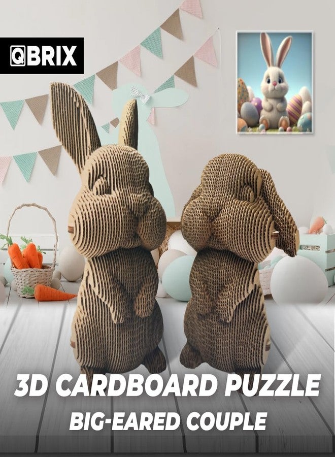 QBRIX Big-Eared Couple 3D Puzzles for Adults, 3D Model Kit for Teens, DIY Crafts for Home Decor, Original Gift for Boys&Girls, Handmade Bunny Toy 14+ Craft Kit - Image 2
